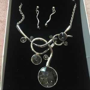 Grey crystal abstract statement necklace